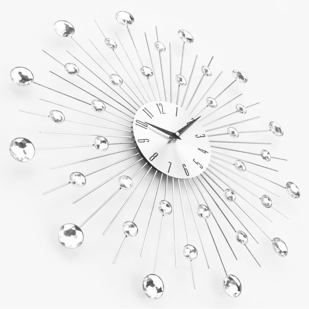 Silver Starburst Wall Clock with Crystal Accents - Picture 3 of 6
